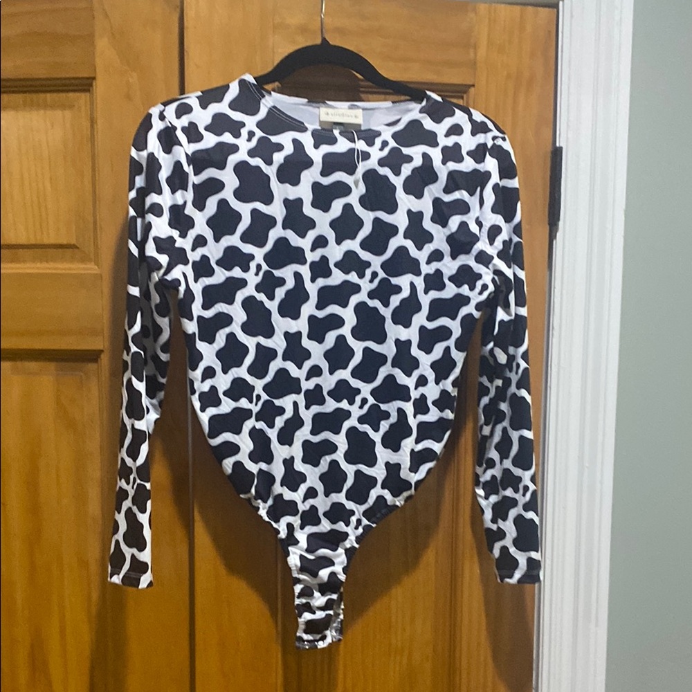 Black and White Cow Print Bodysuit Top